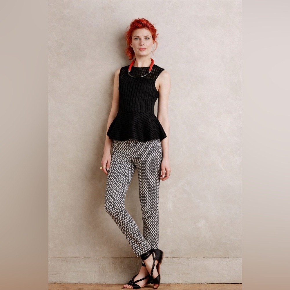 NWT Anthropologie HD in Paris Black Mesh Striped Peplum Top – Size L